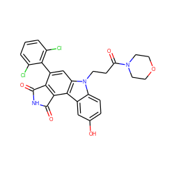 O=C1NC(=O)c2c1c(-c1c(Cl)cccc1Cl)cc1c2c2cc(O)ccc2n1CCC(=O)N1CCOCC1 ZINC000049872512