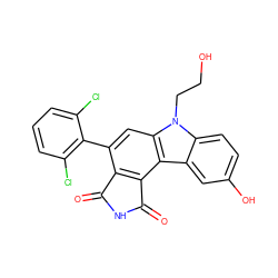 O=C1NC(=O)c2c1c(-c1c(Cl)cccc1Cl)cc1c2c2cc(O)ccc2n1CCO ZINC000040892096