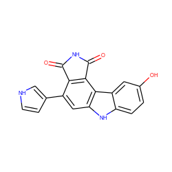 O=C1NC(=O)c2c1c(-c1cc[nH]c1)cc1[nH]c3ccc(O)cc3c21 ZINC000034804108