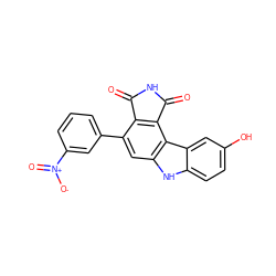 O=C1NC(=O)c2c1c(-c1cccc([N+](=O)[O-])c1)cc1[nH]c3ccc(O)cc3c21 ZINC000036161265