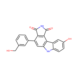 O=C1NC(=O)c2c1c(-c1cccc(CO)c1)cc1[nH]c3ccc(O)cc3c21 ZINC000034804131