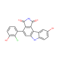 O=C1NC(=O)c2c1c(-c1cccc(O)c1Cl)cc1[nH]c3ccc(O)cc3c21 ZINC000034804117