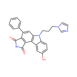 O=C1NC(=O)c2c1c(-c1ccccc1)cc1c2c2cc(O)ccc2n1CCCn1ccnc1 ZINC000042887438