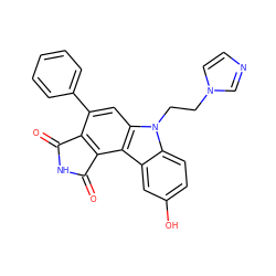 O=C1NC(=O)c2c1c(-c1ccccc1)cc1c2c2cc(O)ccc2n1CCn1ccnc1 ZINC000045497876