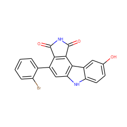 O=C1NC(=O)c2c1c(-c1ccccc1Br)cc1[nH]c3ccc(O)cc3c21 ZINC000034804188