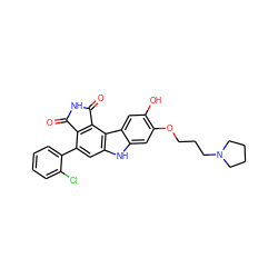 O=C1NC(=O)c2c1c(-c1ccccc1Cl)cc1[nH]c3cc(OCCCN4CCCC4)c(O)cc3c21 ZINC000029127418