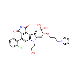 O=C1NC(=O)c2c1c(-c1ccccc1Cl)cc1c2c2c(n1CCO)=C[C@@H](OCCCn1cccc1)C(O)(O)C=2 ZINC000044406468