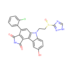 O=C1NC(=O)c2c1c(-c1ccccc1Cl)cc1c2c2cc(O)ccc2n1CC[S@+]([O-])c1nc[nH]n1 ZINC000038804797