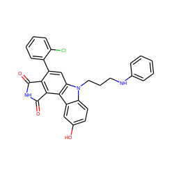 O=C1NC(=O)c2c1c(-c1ccccc1Cl)cc1c2c2cc(O)ccc2n1CCCNc1ccccc1 ZINC000040865623