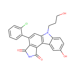 O=C1NC(=O)c2c1c(-c1ccccc1Cl)cc1c2c2cc(O)ccc2n1CCCO ZINC000029127032