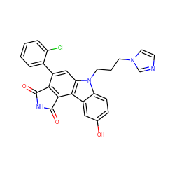 O=C1NC(=O)c2c1c(-c1ccccc1Cl)cc1c2c2cc(O)ccc2n1CCCn1ccnc1 ZINC000038843595