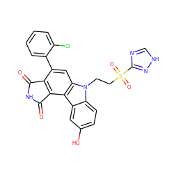 O=C1NC(=O)c2c1c(-c1ccccc1Cl)cc1c2c2cc(O)ccc2n1CCS(=O)(=O)c1nc[nH]n1 ZINC000044417946