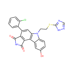 O=C1NC(=O)c2c1c(-c1ccccc1Cl)cc1c2c2cc(O)ccc2n1CCSc1ncn[nH]1 ZINC000038852126