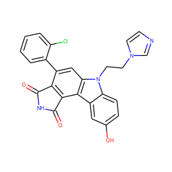 O=C1NC(=O)c2c1c(-c1ccccc1Cl)cc1c2c2cc(O)ccc2n1CCn1ccnc1 ZINC000040422838