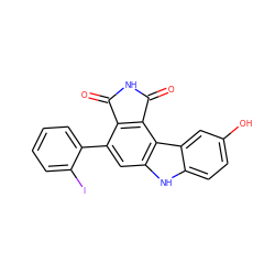 O=C1NC(=O)c2c1c(-c1ccccc1I)cc1[nH]c3ccc(O)cc3c21 ZINC000034804191