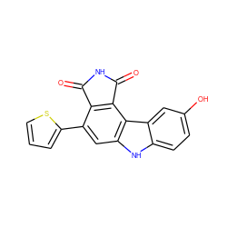 O=C1NC(=O)c2c1c(-c1cccs1)cc1[nH]c3ccc(O)cc3c21 ZINC000034804047