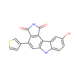 O=C1NC(=O)c2c1c(-c1ccsc1)cc1[nH]c3ccc(O)cc3c21 ZINC000034804051