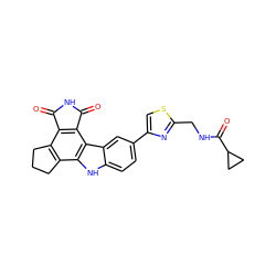 O=C1NC(=O)c2c1c1c(c3[nH]c4ccc(-c5csc(CNC(=O)C6CC6)n5)cc4c23)CCC1 ZINC000028897146