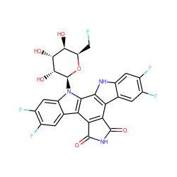 O=C1NC(=O)c2c1c1c3cc(F)c(F)cc3[nH]c1c1c2c2cc(F)c(F)cc2n1[C@@H]1O[C@H](CF)[C@H](O)[C@@H](O)[C@H]1O ZINC000028471598