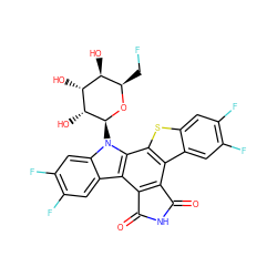 O=C1NC(=O)c2c1c1c3cc(F)c(F)cc3sc1c1c2c2cc(F)c(F)cc2n1[C@@H]1O[C@H](CF)[C@H](O)[C@@H](O)[C@H]1O ZINC000028474401