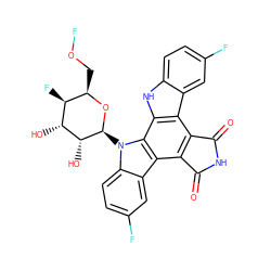 O=C1NC(=O)c2c1c1c3cc(F)ccc3[nH]c1c1c2c2cc(F)ccc2n1[C@@H]1O[C@H](COF)[C@H](F)[C@@H](O)[C@H]1O ZINC000253917073