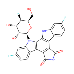 O=C1NC(=O)c2c1c1c3ccc(F)cc3[nH]c1c1c2c2ccc(F)cc2n1[C@@H]1O[C@H](CO)[C@H](F)[C@@H](O)[C@H]1O ZINC000253918626