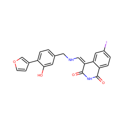 O=C1NC(=O)c2ccc(I)cc2/C1=C/NCc1ccc(-c2ccoc2)c(O)c1 ZINC000040981103