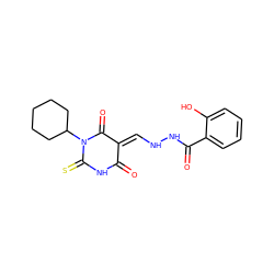 O=C1NC(=S)N(C2CCCCC2)C(=O)/C1=C/NNC(=O)c1ccccc1O ZINC000004837366