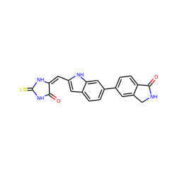 O=C1NC(=S)N/C1=C/c1cc2ccc(-c3ccc4c(c3)CNC4=O)cc2[nH]1 ZINC000103237684