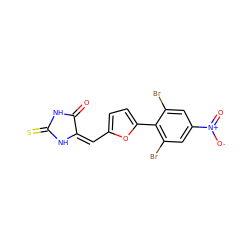 O=C1NC(=S)N/C1=C/c1ccc(-c2c(Br)cc([N+](=O)[O-])cc2Br)o1 ZINC000013125033