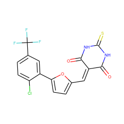 O=C1NC(=S)NC(=O)C1=Cc1ccc(-c2cc(C(F)(F)F)ccc2Cl)o1 ZINC000013678247