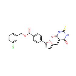 O=C1NC(=S)NC(=O)C1=Cc1ccc(-c2ccc(C(=O)OCc3cccc(Cl)c3)cc2)o1 ZINC000169330379