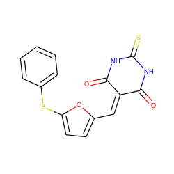 O=C1NC(=S)NC(=O)C1=Cc1ccc(Sc2ccccc2)o1 ZINC000008767189