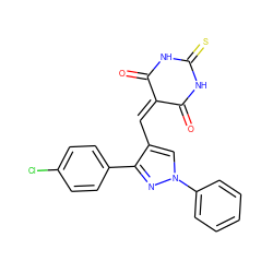 O=C1NC(=S)NC(=O)C1=Cc1cn(-c2ccccc2)nc1-c1ccc(Cl)cc1 ZINC000001190091