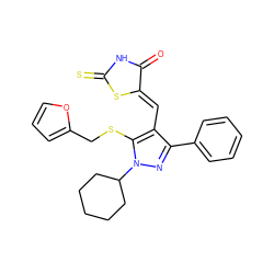 O=C1NC(=S)S/C1=C\c1c(-c2ccccc2)nn(C2CCCCC2)c1SCc1ccco1 ZINC000028822832