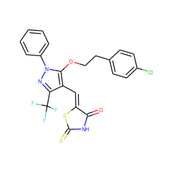 O=C1NC(=S)S/C1=C\c1c(C(F)(F)F)nn(-c2ccccc2)c1OCCc1ccc(Cl)cc1 ZINC000028822870