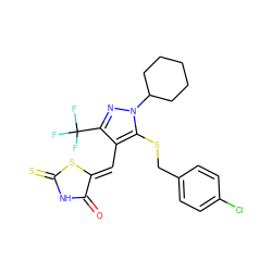 O=C1NC(=S)S/C1=C\c1c(C(F)(F)F)nn(C2CCCCC2)c1SCc1ccc(Cl)cc1 ZINC000028822814