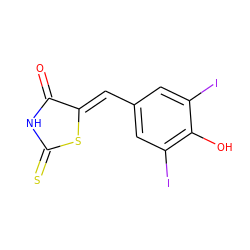 O=C1NC(=S)S/C1=C\c1cc(I)c(O)c(I)c1 ZINC000009036122