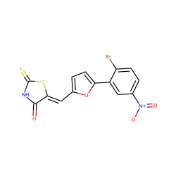 O=C1NC(=S)S/C1=C\c1ccc(-c2cc([N+](=O)[O-])ccc2Br)o1 ZINC000299836369