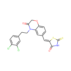 O=C1NC(=S)S/C1=C\c1ccc2c(c1)N(CCc1ccc(Cl)c(Cl)c1)C(=O)CO2 ZINC000028883412