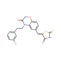 O=C1NC(=S)S/C1=C\c1ccc2c(c1)N(CCc1cccc(Cl)c1)C(=O)CO2 ZINC000028883397