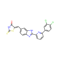 O=C1NC(=S)S/C1=C\c1ccc2nc(-c3cccc(-c4ccc(Cl)c(Cl)c4)n3)[nH]c2c1 ZINC000028570254