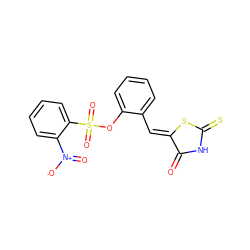 O=C1NC(=S)S/C1=C\c1ccccc1OS(=O)(=O)c1ccccc1[N+](=O)[O-] ZINC000013898407