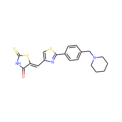 O=C1NC(=S)S/C1=C\c1csc(-c2ccc(CN3CCCCC3)cc2)n1 ZINC001772589003