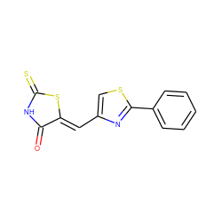 O=C1NC(=S)S/C1=C\c1csc(-c2ccccc2)n1 ZINC000009602319