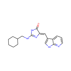 O=C1NC(NCC2CCCCC2)=N/C1=C\c1c[nH]c2ncccc12 ZINC000040975798