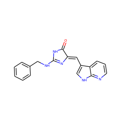 O=C1NC(NCc2ccccc2)=N/C1=C\c1c[nH]c2ncccc12 ZINC000040974476