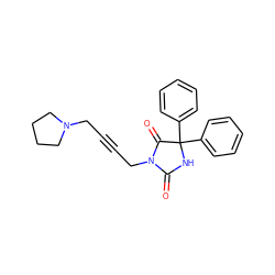 O=C1NC(c2ccccc2)(c2ccccc2)C(=O)N1CC#CCN1CCCC1 ZINC000028105836