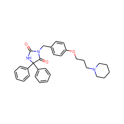 O=C1NC(c2ccccc2)(c2ccccc2)C(=O)N1Cc1ccc(OCCCN2CCCCC2)cc1 ZINC000169307550