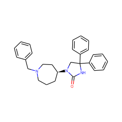 O=C1NC(c2ccccc2)(c2ccccc2)CN1[C@H]1CCCN(Cc2ccccc2)CC1 ZINC000034802145